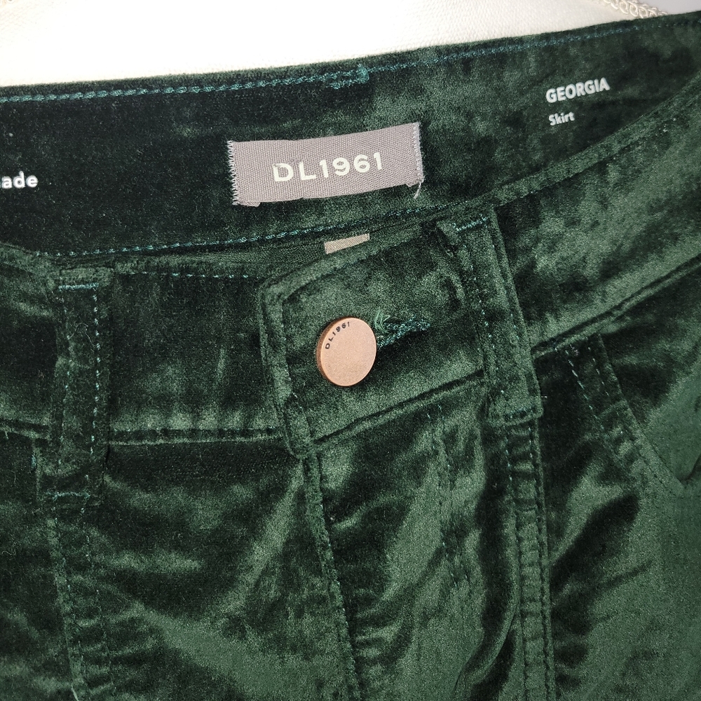 Green Velvet DL1961 Georgia Mini Skirt in Pine Green - Picture 3 of 3